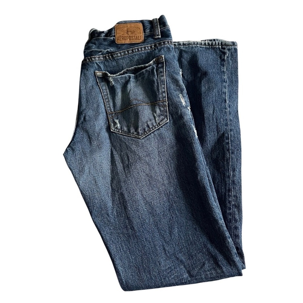 Aeropostale Driggs Slim Bootcut Jeans Mens 32x34 (33x33) Distressed Denim Y2K